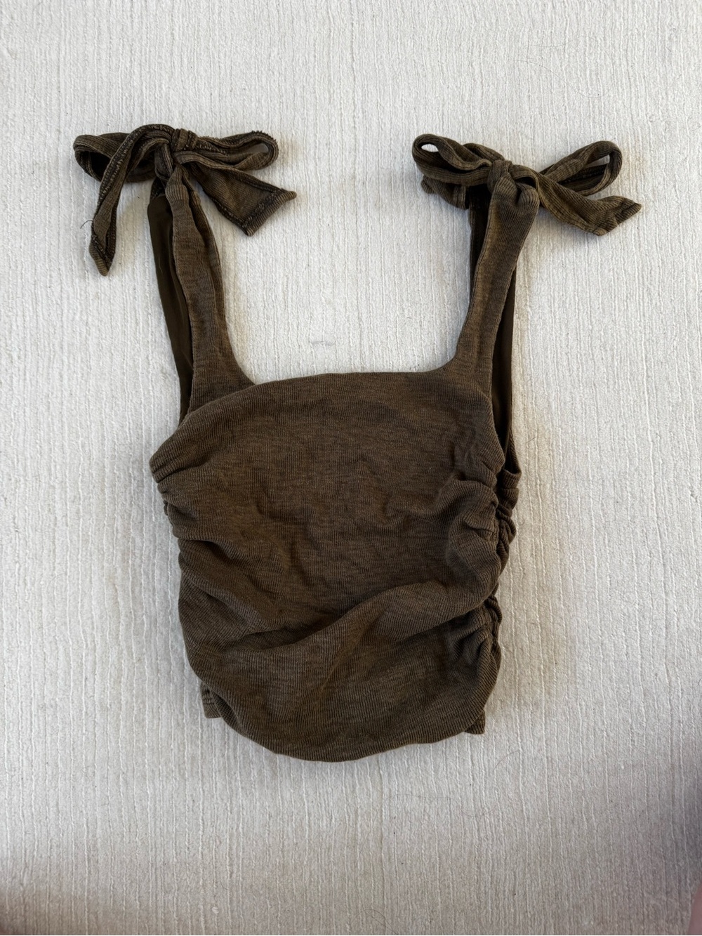 Free people Tie-Shoulder Ribbed Crop Top in Olive Brown